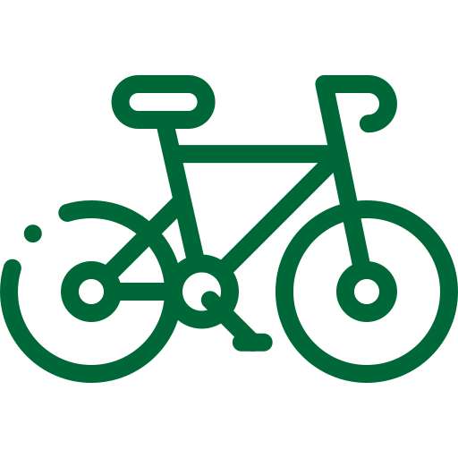 A green line icon of a bicycle.